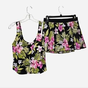Catalina 2-piece black & pink Hawaiian-inspired swimsuit with floral print 1X